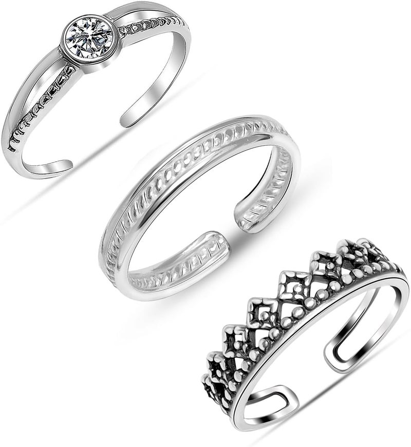LeCalla 925 Sterling Silver Minimalist Toe Rings Set of Toe Ring Lightweight Simple Antique Open Adjustable Toe-Rings Beach Foot Jewelry Set for Women - Image 1